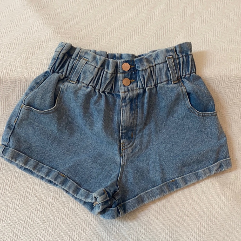 WOMENS TOAST JEANS PAPER BAG ELASTIC HIGH WAIST DENIM SHORTS - S
